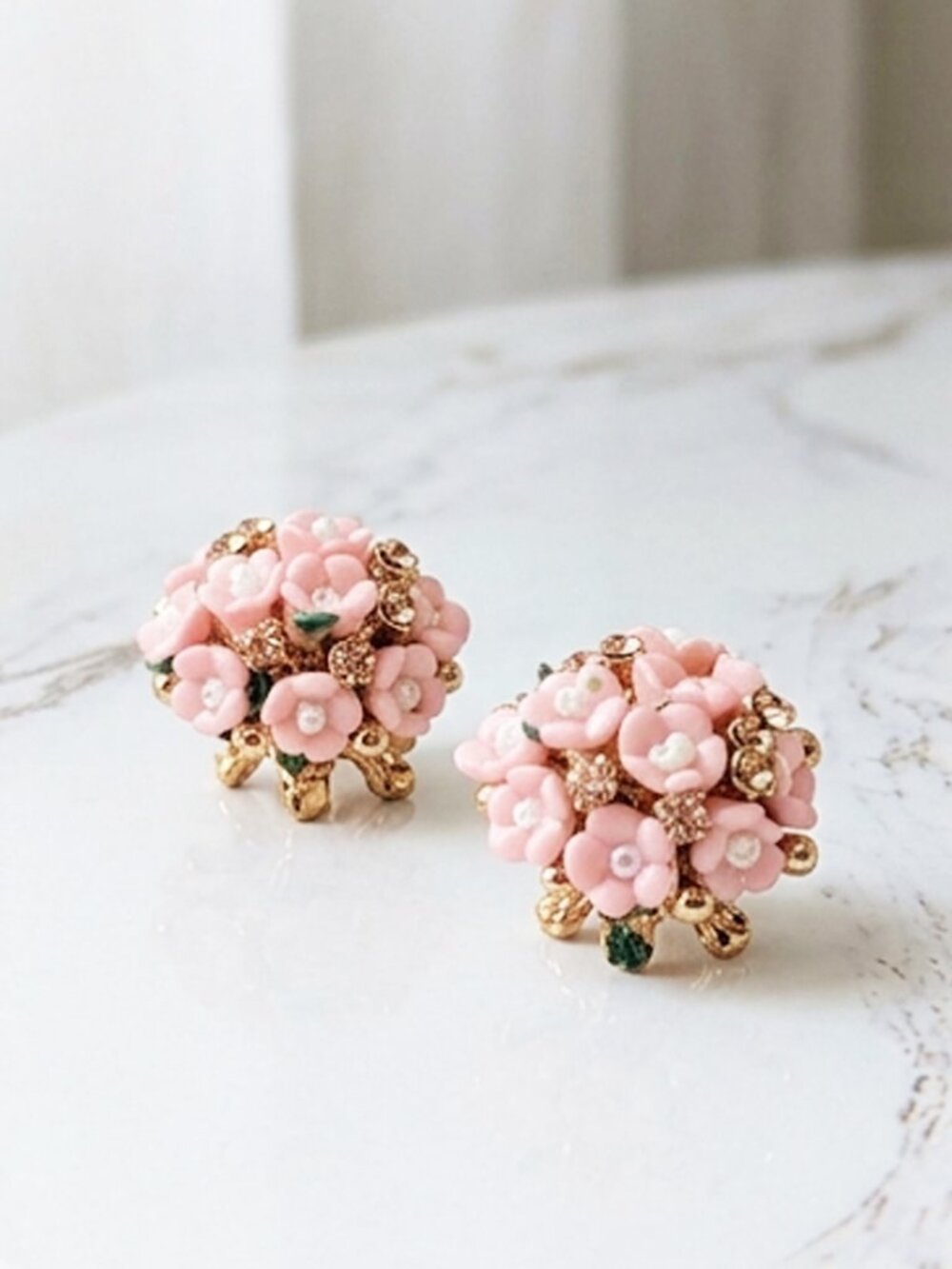 Ladies Pink Flower Pendant Earrings